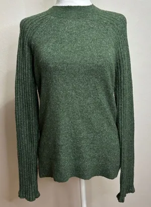 Abercrombie & Fitch‎ Sweater Green Ribbed Mock Neck Button Back Preppy Classic S thumbnail 1