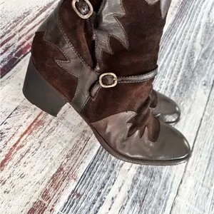I.N.K. Shoes Vintage Brown Leather and Suede Western Style Booties​ thumbnail 4