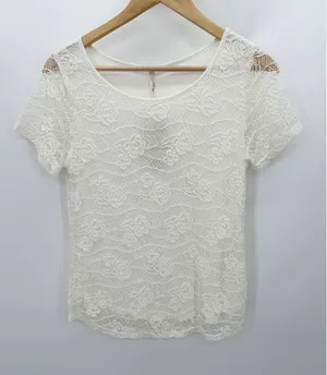 Leo Nicole Women XS‎ NWT Off White Floral Lace Short Sleeve Top 34264C thumbnail 1