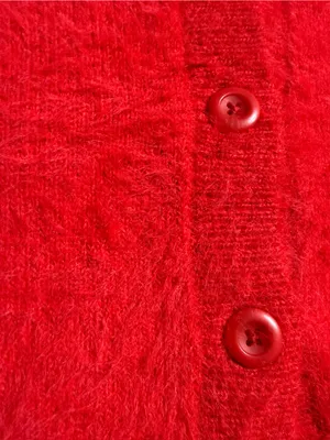 French Connection Fluffy Eyelash V-Neck Button Cardigan - Red thumbnail 4