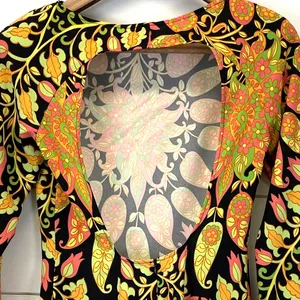 Zara Womens XS Mini Bodycon Floral Paisley Dress Bell Sleeve Cutout Multicolor‎ thumbnail 6