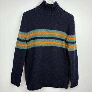 VTG J. CREW 100% Shetland Wool Black Stripe Mock Neck Sweater - Size S thumbnail 9
