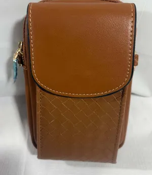 Brown Faux Leather Crossbody Mini Bag Double Zip Small Purse Gold Hardware thumbnail 1
