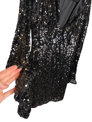 ✨ Lulus‎ Fabulous Sparkle Black Sequin Cutout Long Sleeve Mini Dress Small ✨ thumbnail 5