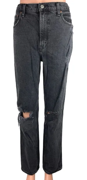 Abercrombie & Fitch The 90's Straight Black High Rise Distressed Denim Jeans 8 thumbnail 1