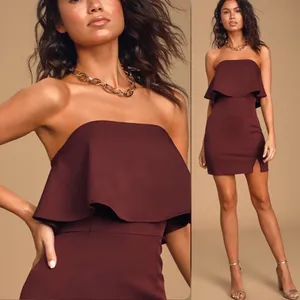 NWT Lulus‎ Kiani Strapless Bodycon Dress in Burgundy Size Medium thumbnail 9