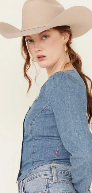Levi's WOMEN'S DARYN CORSET LONG SLEEVE DENIM SHIRT thumbnail 2