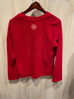 Christopher & Banks Cute red soft fleece snowflake 90s crewneck winter holiday cherry red sweatshirt thumbnail 7