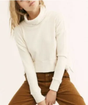 FREE PEOPLE ivory textured sweater turtleneck L thumbnail 1