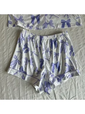 Women's NEW Two Piece Short Sleeve and Shorts Pajamas Purple Size M #260257 thumbnail 3
