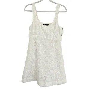 ZARA Womens White Tweed Scoop Neck Button Mini Dress Preppy Structured Chic Sz M thumbnail 7