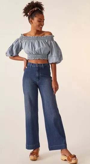 Anthropologie Pilcro The Skipper Jeans Womens 31 Dark Blue High Rise Wide Leg thumbnail 1