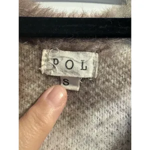 POL Sweater Womens Size S Brown Cream Abstract‎ Fuzzy Eyelash Knit V-Neck BST505 thumbnail 3