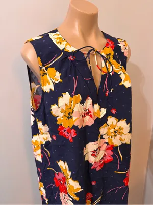 Old Navy Floral Dress Large Navy Yellow Pink V Neck Sheath thumbnail 2