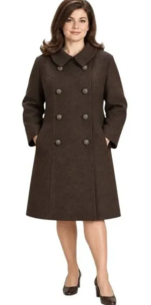 Vintage 60s Rich's Coat M-L Chocolate Brown Double Breasted Mod Peter Pan Collar thumbnail 1