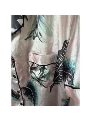 SAPJON L Pink & Green Leaf Print Pajama Set Size L thumbnail 7