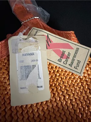 Stone Mountain Havana Orange Woven Tote Bag Tan Trim Flower Charm NWT thumbnail 15