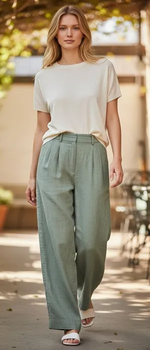 Abercrombie & Fitch Sage Green Linen Wide Leg Dress Pants Trousers Women Size 27 thumbnail 1