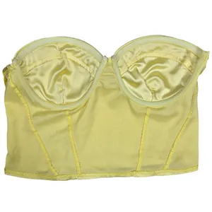Princess Polly Yellow Satin Bustier Crop‎ Top US 8 Strapless Smocked Back thumbnail 3