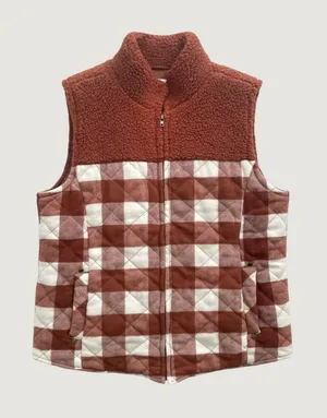 Maurices Womens XL Rust Sherpa Vest Buffalo Check Full Zip thumbnail 1