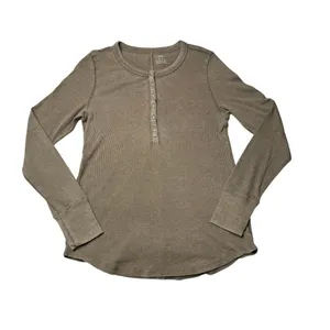 Aerie Brown Ribbed Henley Long Sleeve Layering Top Size Medium thumbnail 4