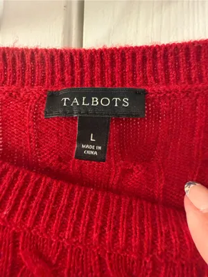 Talbots Red Cable-Knit Crewneck Sweater with Shoulder Buttons thumbnail 2