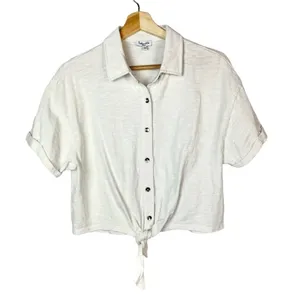 Splendid White Roma Tie Front Button Down Short Sleeve S‎ thumbnail 3