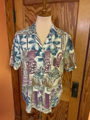 Vintage 80s Season Ticket Blouse Medium Boho Abstract Print Pocket Top thumbnail 6