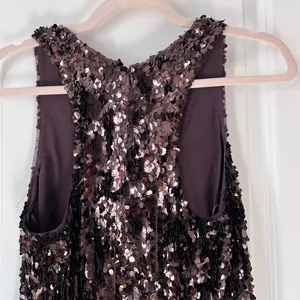 Vince Brown Sequin Shift Mini Dress Scoop Neck Racerback‎ Women’s Size 6 thumbnail 7