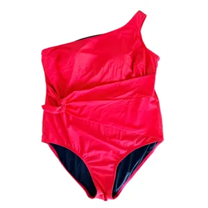 Coastal‎ Blue Womens 3X Red One Shoulder Side Tie Ruched One Piece Swimsuit thumbnail 5