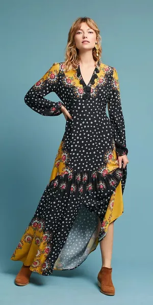 Farm Rio Floral-Blocked Maxi Dress Size XS thumbnail 1