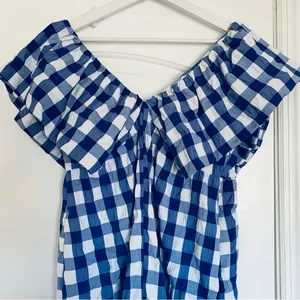 Lulus NWOT Day & Moon Boutique Brand White/Blue Checker Gingham Print Romper | Size: M thumbnail 14