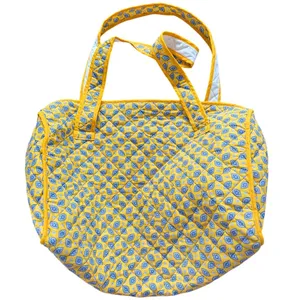 Yellow Blue Floral Paisley Block Print French Provincial Provence Tote 14.5x20 thumbnail 1