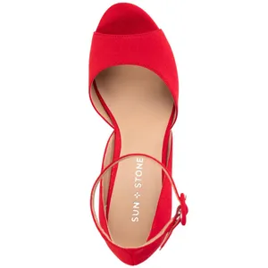 NEW Sun + Stone Womens Reeta Block-Heel Platform Sandals Red 5M thumbnail 3