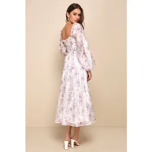 NWT Lulus Radiant Afternoon Ivory Floral Cutout Tiered Midi Dress Wedding Size S thumbnail 3