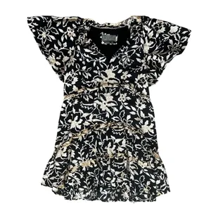 By Anthropologie Women’s Robin Mini Tiered Ruffle Dress in Black Motif Print XXS thumbnail 11