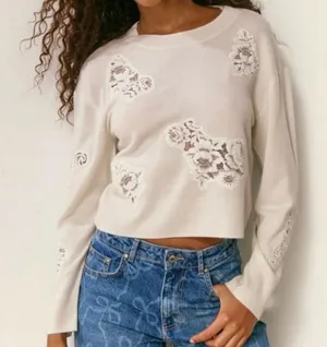 Loveshackfancy Lazuli Cashmere & Lace Sweater Small thumbnail 1