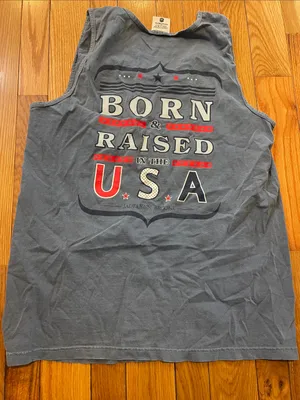 Jadelynn Brooke Blue Graphic 'Born & Raised in the USA' Sleeveless Tee thumbnail 1
