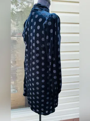Calvin Klein Navy Velvet Polka Dot Tie-Neck Long Sleeve Dress🥀 thumbnail 2