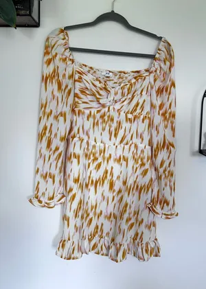 Rahi Bailey White & Gold Marble Long Sleeve‎ Mini Dress Size Medium thumbnail 1