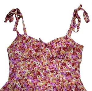 For Love & Lemons Red and Pink Floral Felicia Mini Dress US L thumbnail 3
