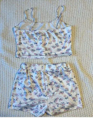 Satin Floral Two Piece Pajama Set thumbnail 2