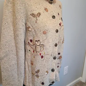Vintage Christopher & Banks Novelty Cardigan Womens Sm OWL Embroidery 90s Y2K thumbnail 2