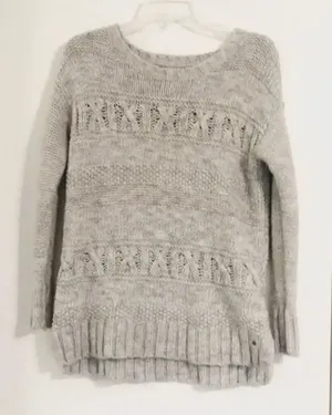American Eagle Grey Cable Knit Crewneck Sweater thumbnail 1