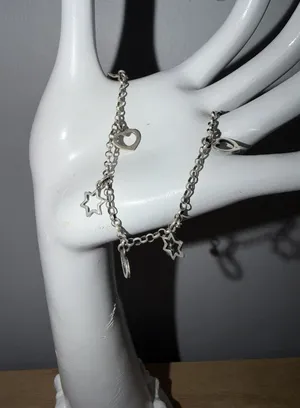 Sterling Silver 925 Anklet Star‎ Heart thumbnail 1