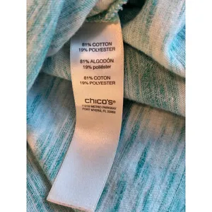 Chicos Space Dye Short Sleeve Top Teal White Size 2 Large Crew Neck Relaxed Fit thumbnail 6