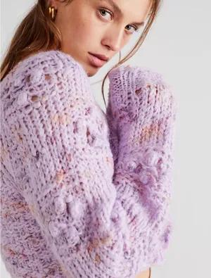 Free People Womens Sunset Cloud Pullover Sweater Purple Chunky Knit Crop Top thumbnail 7