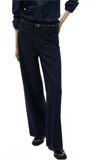 Mango Rinse-Wash Wide Leg Jeans with Belt NWT Mara Open Blue Size 4 thumbnail 1