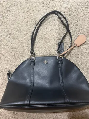 Coach Black Leather Dome Shoulder Bag with Tan Tag thumbnail 3