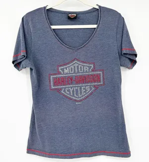 Harley Davidson Motorcycles Womens‎ Y2K Bravado Rhinestone Short Sleeve Tee M thumbnail 1